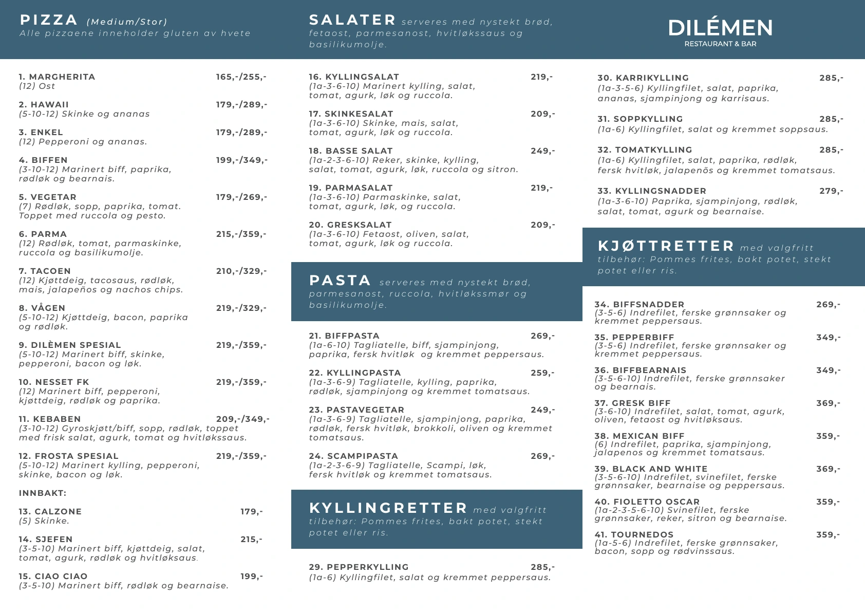 Originalt menyoppsett – innsiden av takeaway-menyen